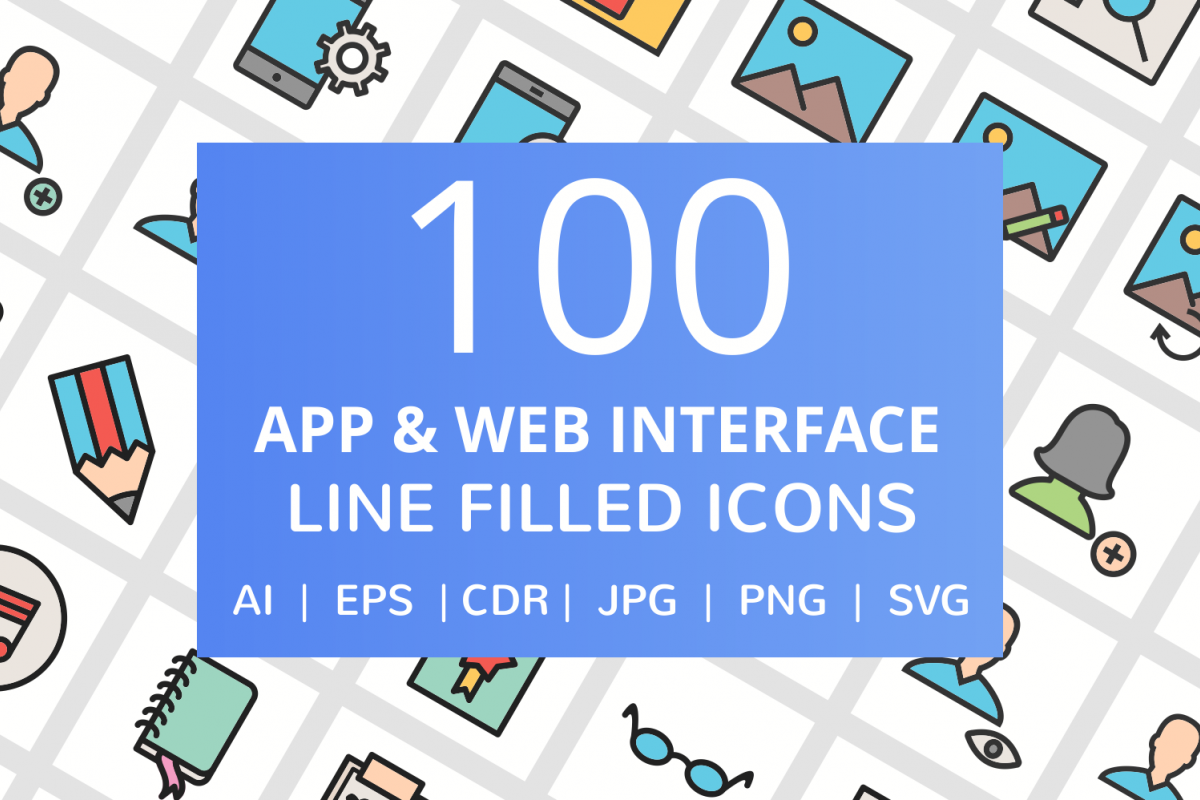 100 App & Web Interface Filled Line Icons example image 1