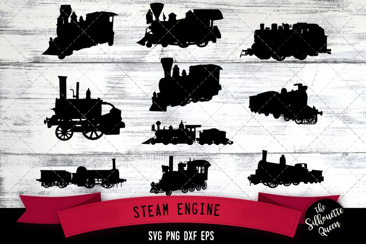 Steam Engine svg file, railroad svg cut file, example image 1