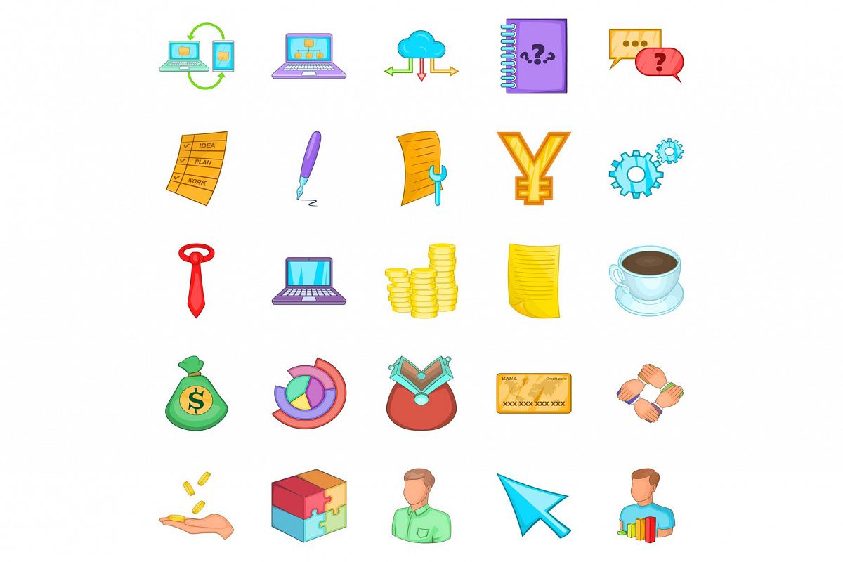 Investment of money icons set, cartoon style example image 1