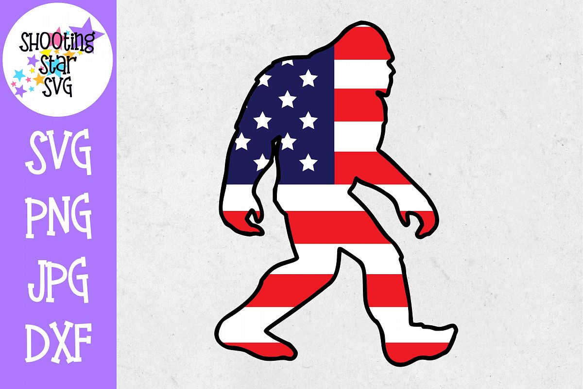 Bigfoot or Sasquatch with American Flag- Fourth of July SVG