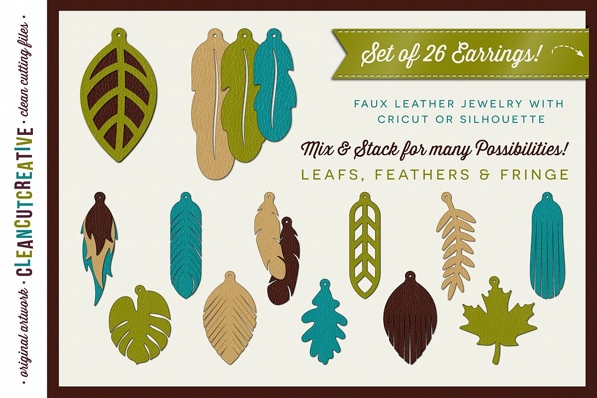 Set of 26 Faux Leather Earrings - SVG DXF EPS PNG craft file example image 1