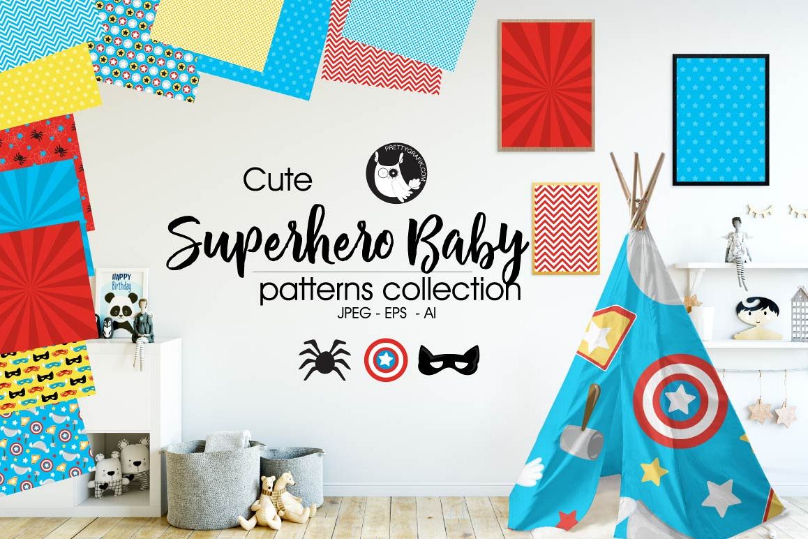SUPERHERO-BABY, digital papers example image 1