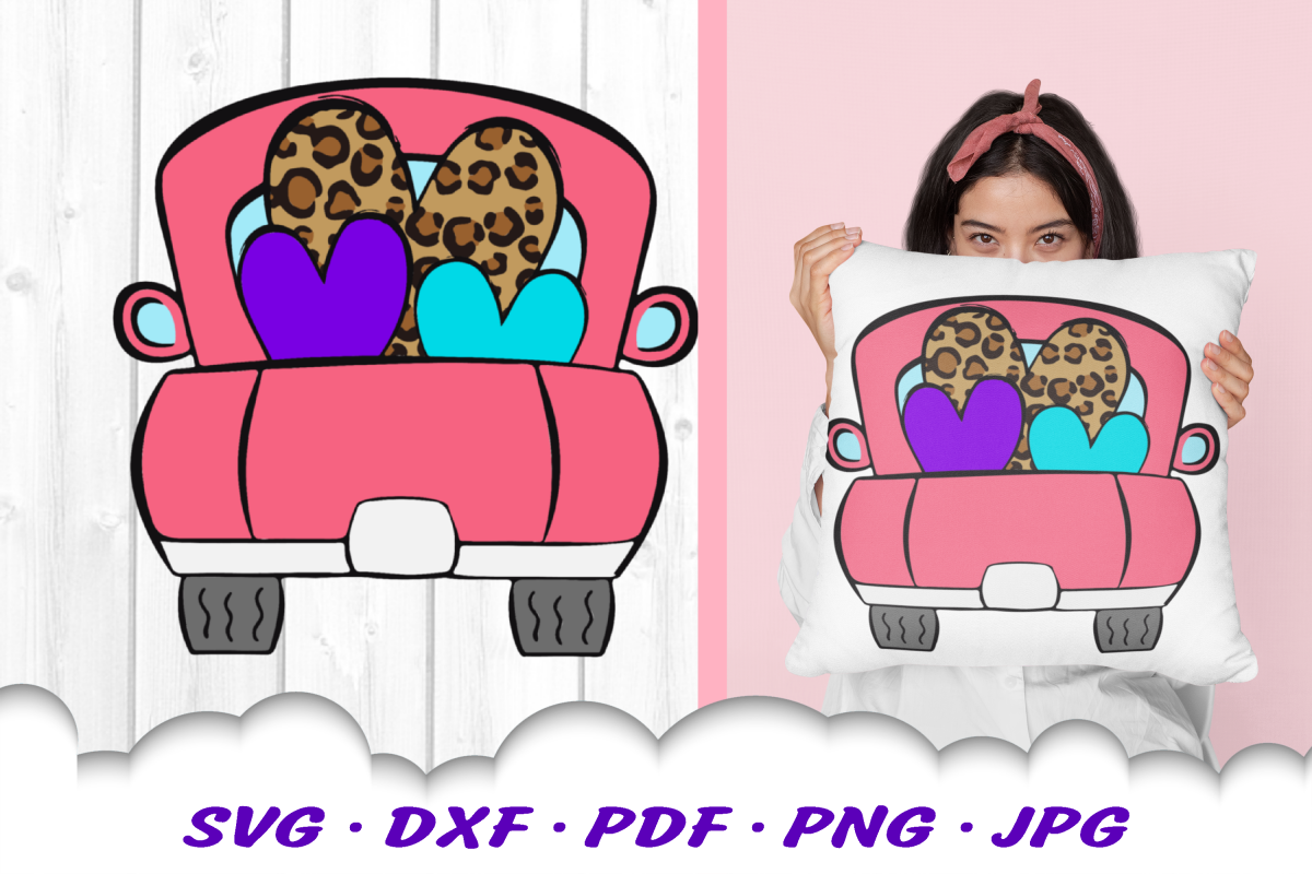 Valentines Truck Leopard Print Heart SVG DXF Cut Files example image 1