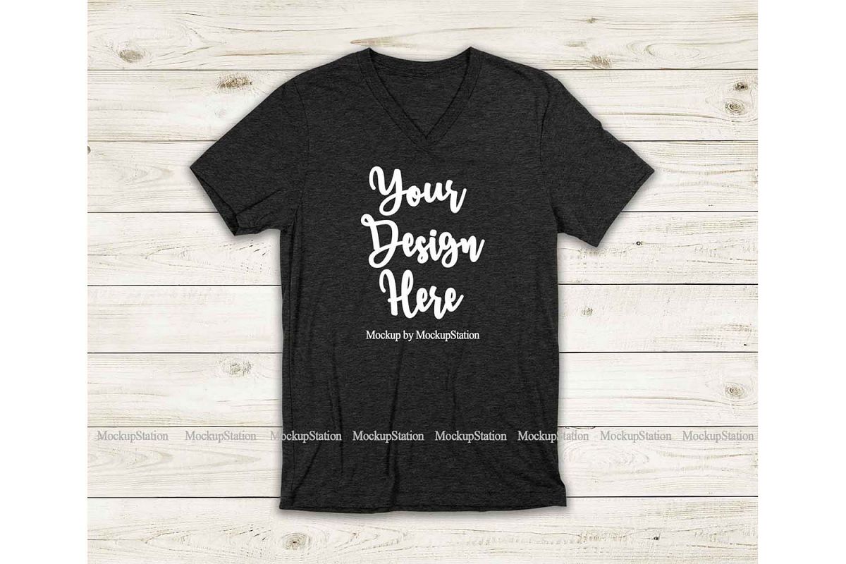 Dark Heather Shirt Mockup, Bella Canvas 3005 V-Neck Tee Mock example image 1