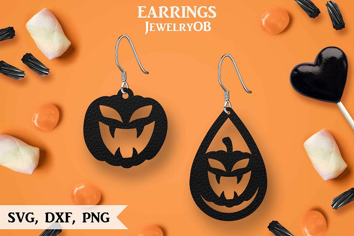 Halloween Earrings, Cut File, SVG DXF PNG Formats, Pumpkin example image 1