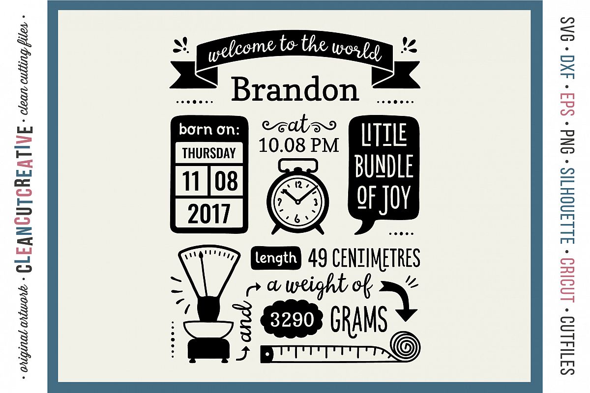 Download BIRTH STATS TEMPLATE - Baby Birth Announcement - SVG DXF EPS PNG - Cricut & Silhouette - clean ...