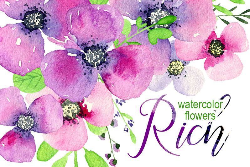 Violet & purple watercolor flowers example image 1