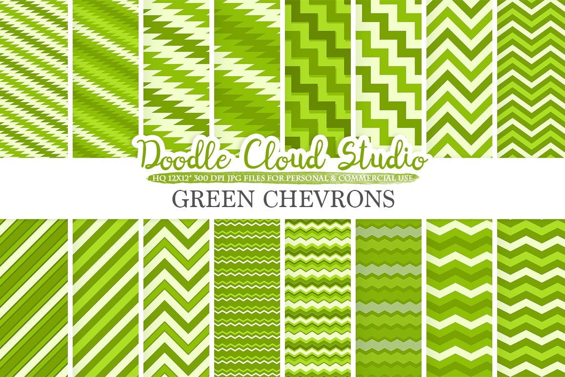 Green Chevron digital paper, Chevron and Stripes pattern, Zig Zag lines background, Instant Download for Personal & Commercial Use example image 1