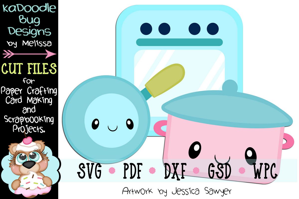 Kawaii Kitchen Crockpot Skillet Cut File - SVG PDF DXF GSD example image 1