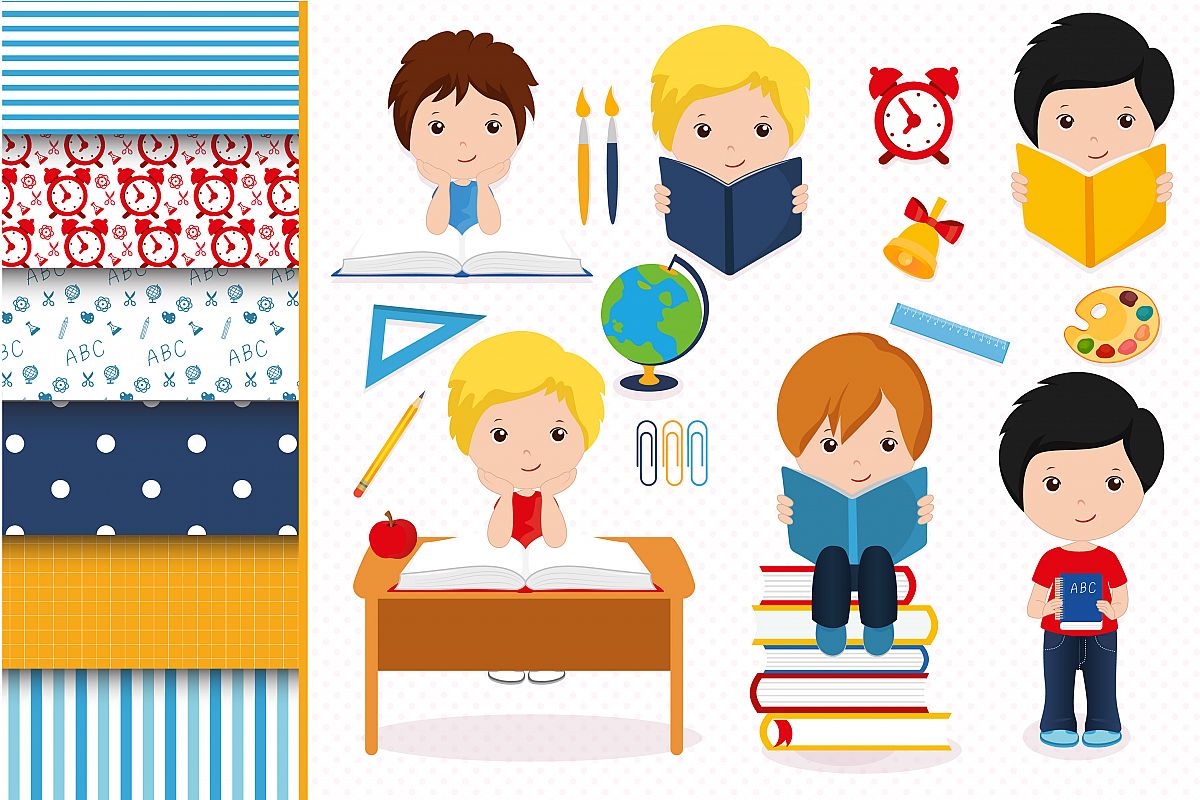 Boys in school graphics, School digital papers example image 1