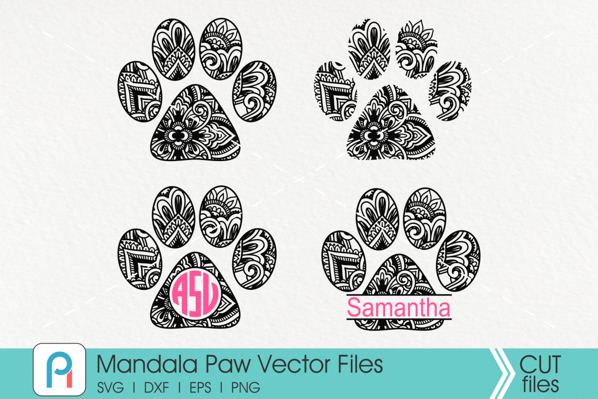 Mandala Paw Svg, Zentangle Paw Svg, Paw Svg, Dog Svg, Svg example image 1