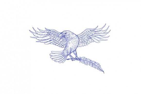 Raven Carrying Quill Drawing example image 1