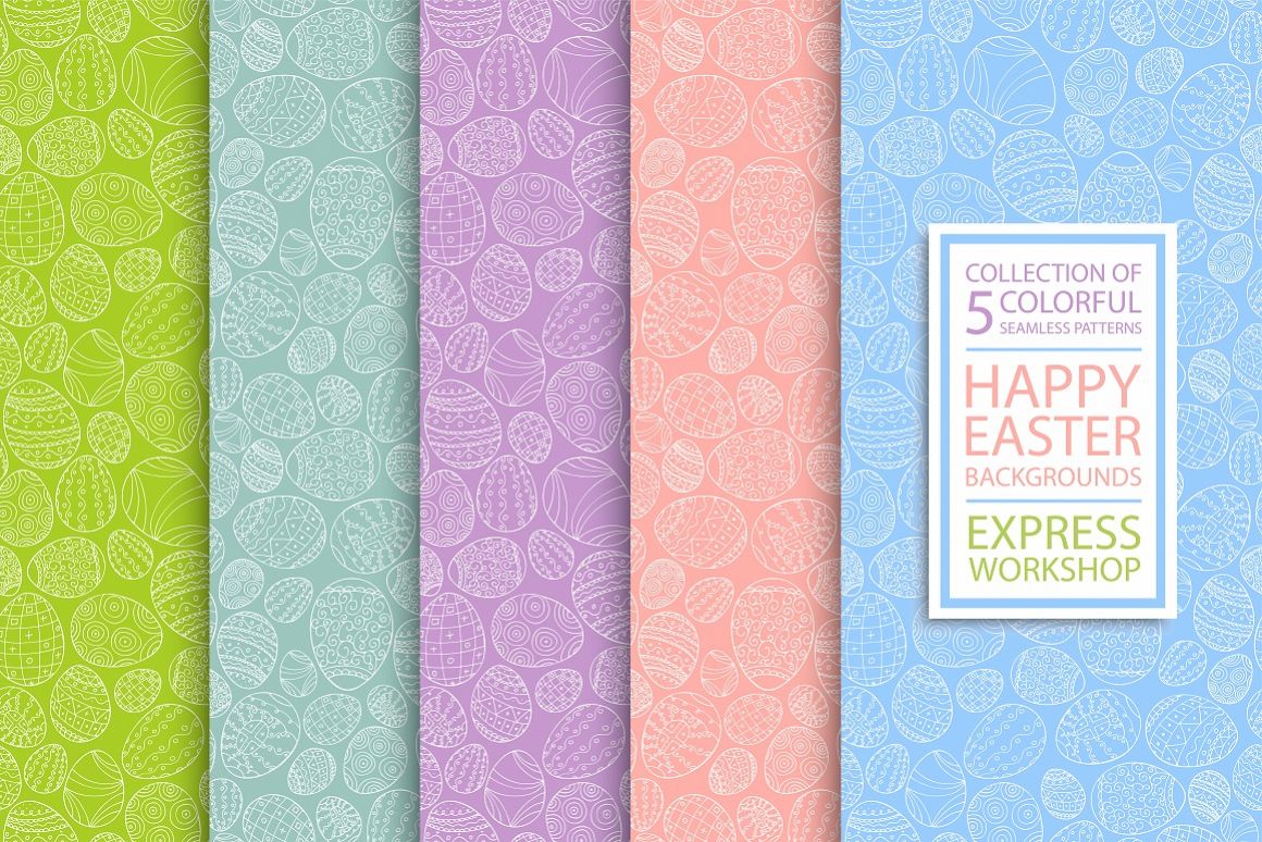 Colorful hand drawn easter patterns example image 1
