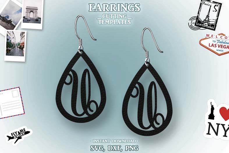 Letter U, Teardrop Monogram Earrings, SVG, Cut File, Cricut example image 1