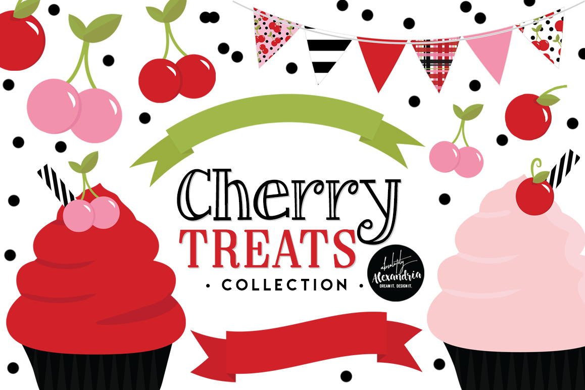 Cherry Treats Clipart Graphics & Digital Paper Patterns Bundle example image 1