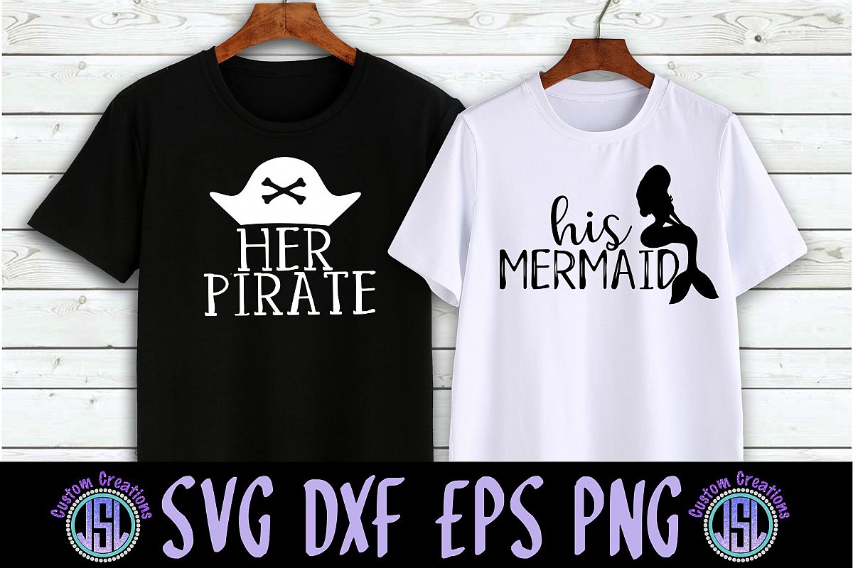 Her Pirate His Mermaid| Set of 2 | SVG DXF EPS PNG example image 1
