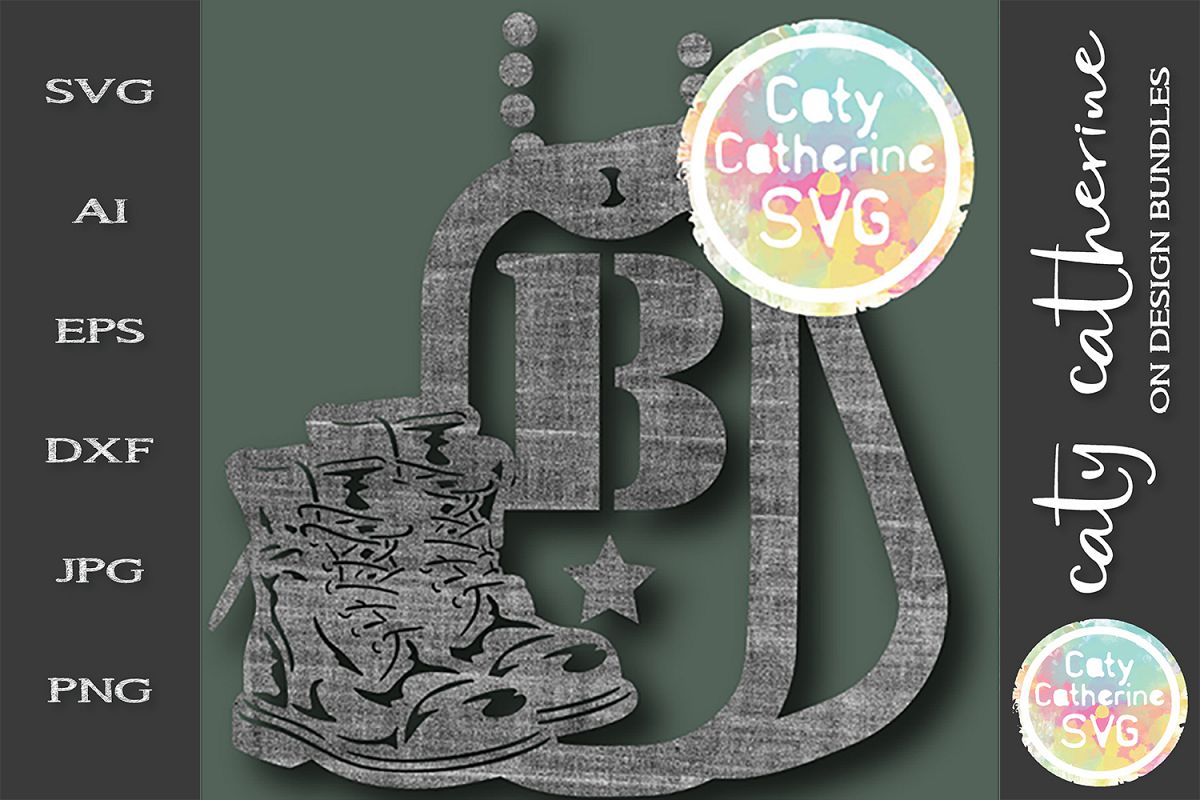 Letter B Military Dog Tags And Boots Monogram SVG Cut File example image 1