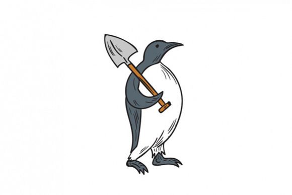 Emperor Penguin Holding Shovel Drawing example image 1