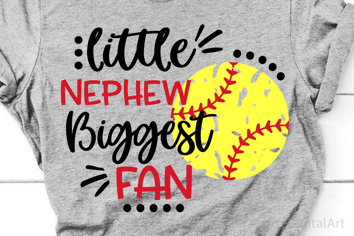 Little Nephew Biggest Fan Svg, Softball Svg Softball Brother example image 1