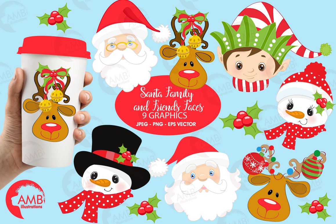 Many Santas clipart, graphics, illustrations AMB-197 example image 1