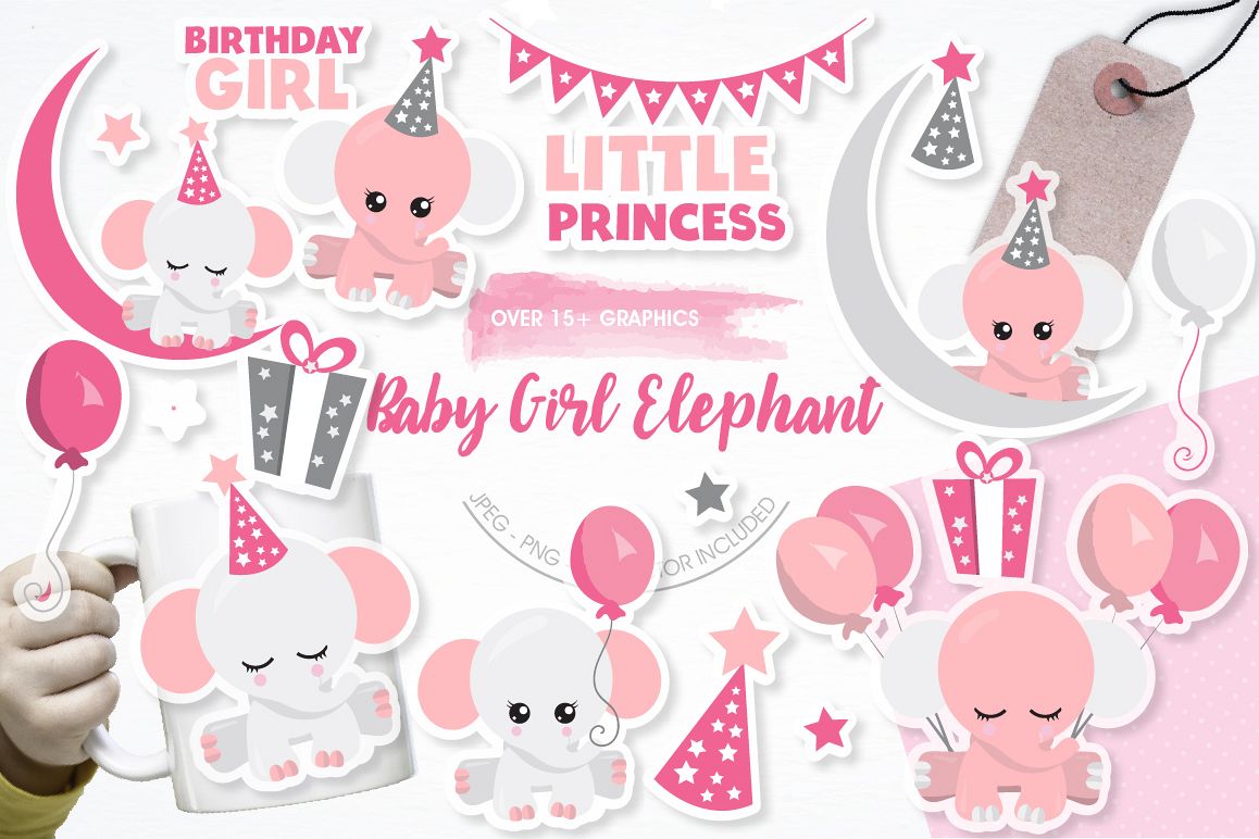 Baby girl Elephant graphics and illustrations example image 1