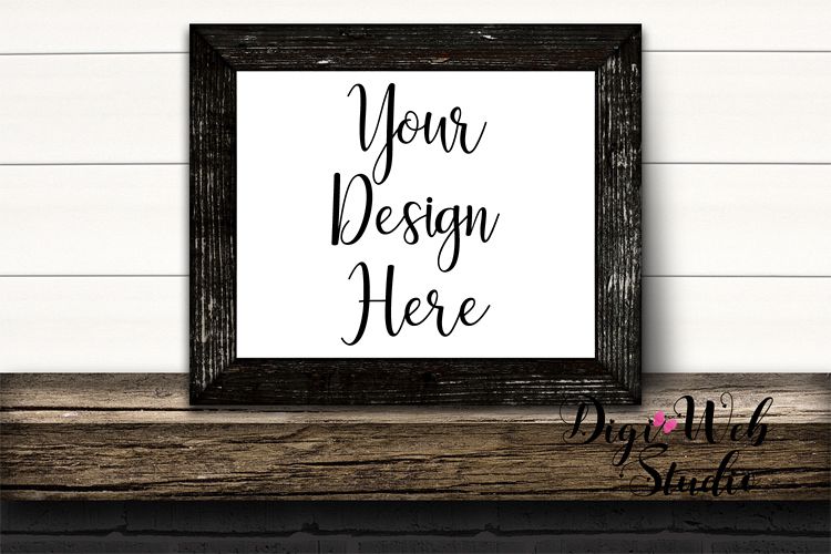 Wood Sign Mockup - Black Wood Frame on Fireplace Mantel example image 1