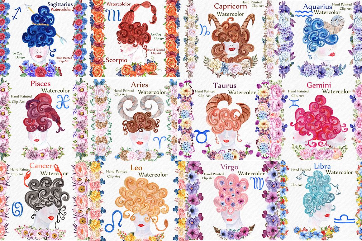 Watercolor zodiac signs clipart example image 1