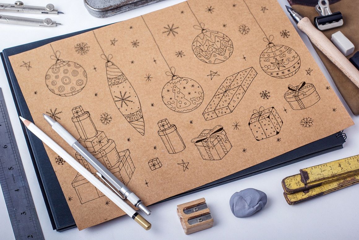 Christmas set in doodle style. example image 1