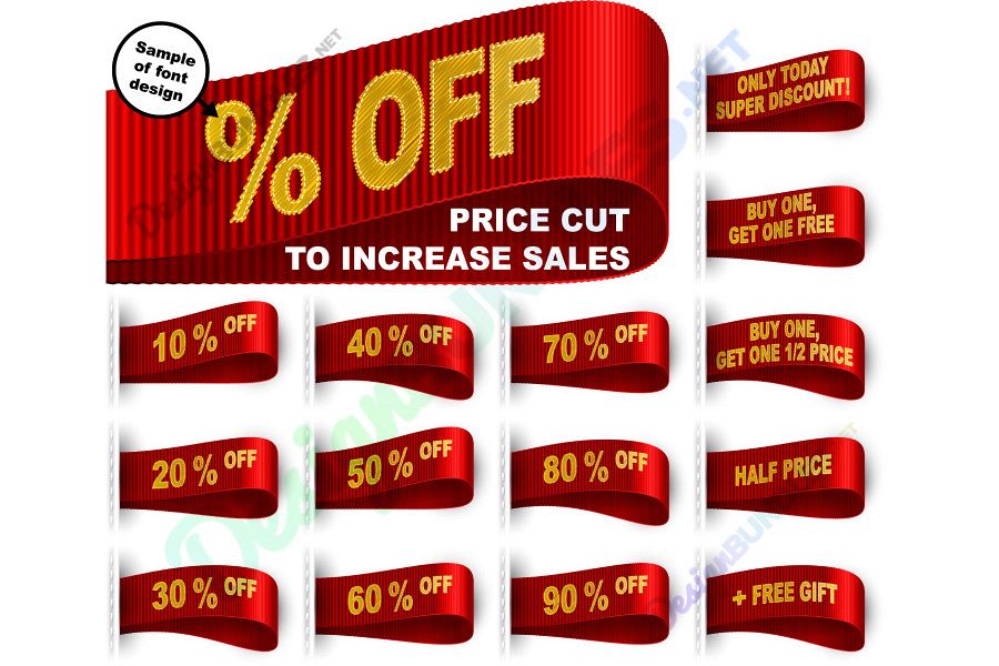 Vector Marketing Tag Clothes Label Sticker Sewn Price Cut Set Red example image 1