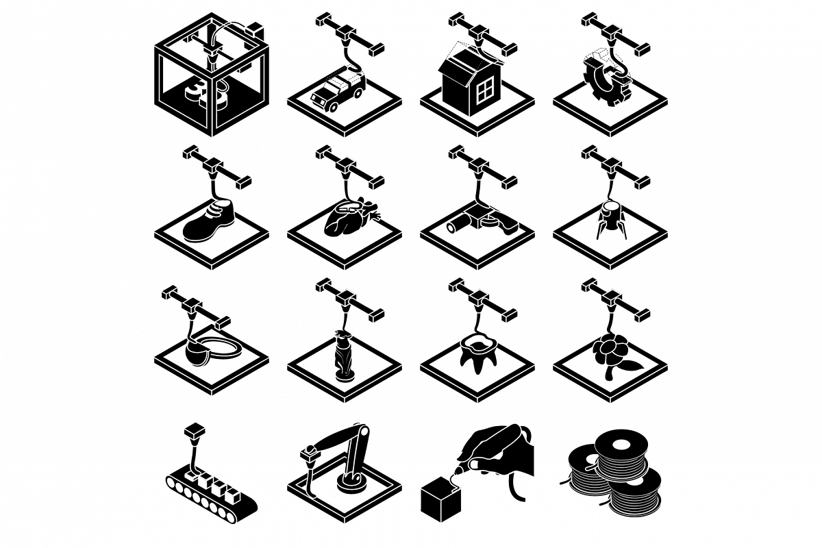 3d printing icons set, simple style example image 1