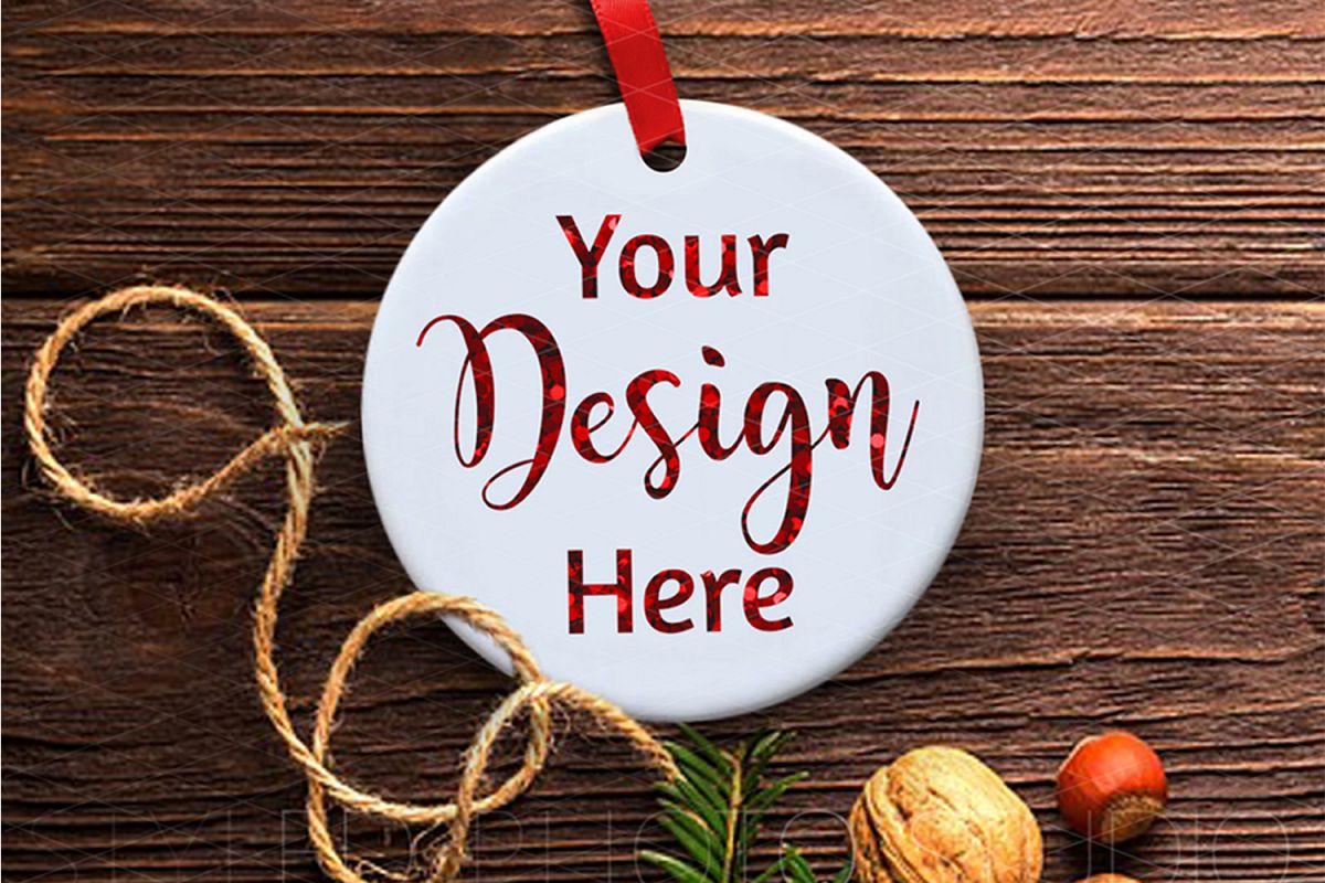 Ceramic Christmas Ornament Mockup Rustic Farmhouse example image 1