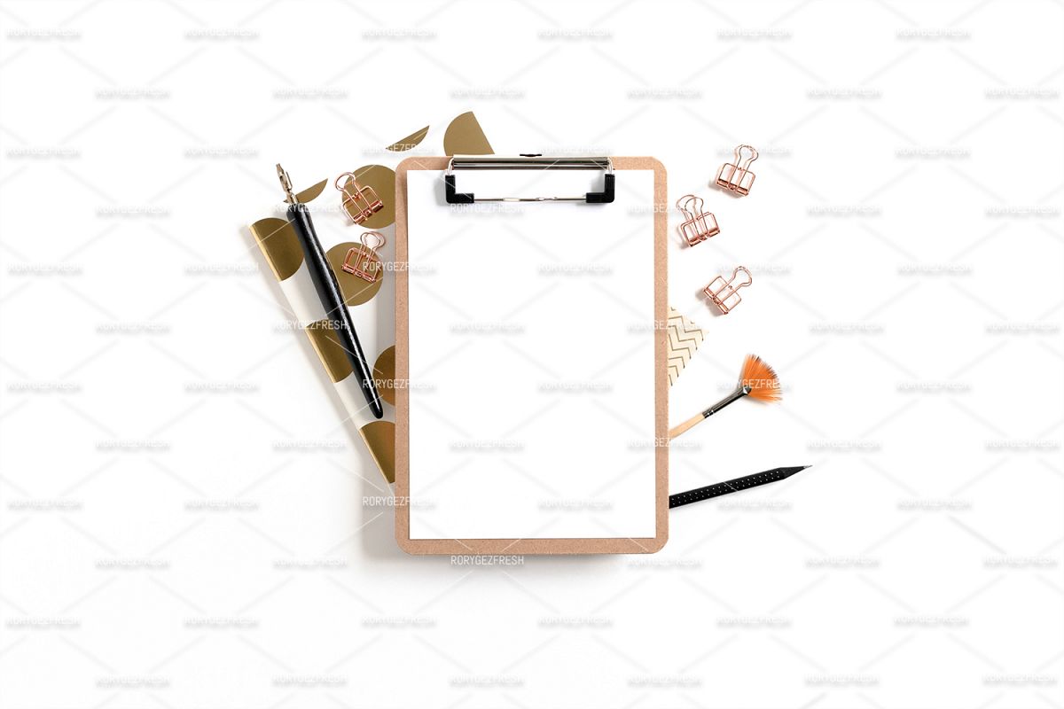 Clipboard mockup with frame made of stationery and notepads example image 1