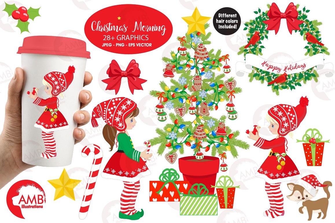 Christmas Girls, winter girls clipart, graphics, illustrations AMB-1519 example image 1