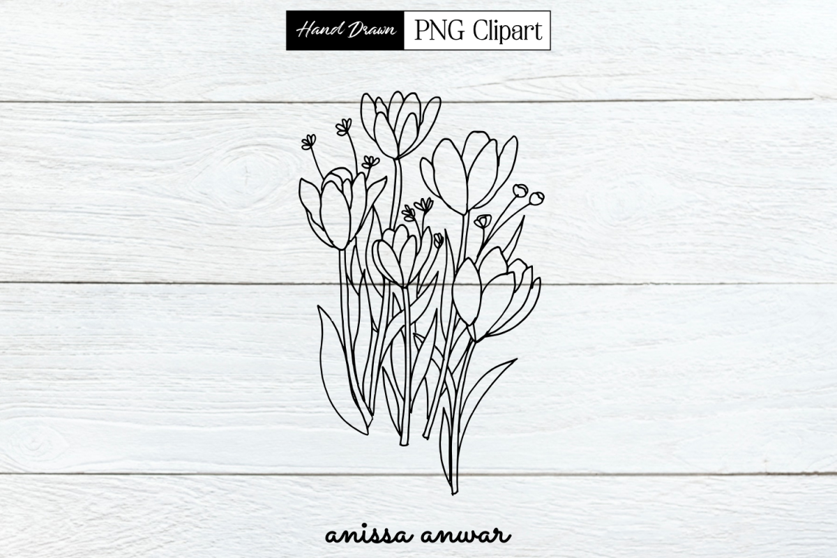 Flowers Bouquet Line Art, Png Clipart, Sublimation Printable example image 1