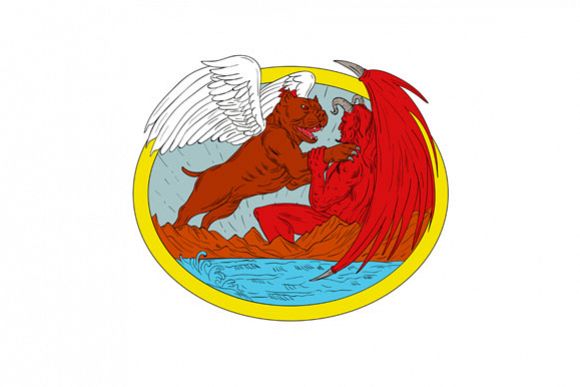 American Bully Dog Fighting Satan Drawing example image 1