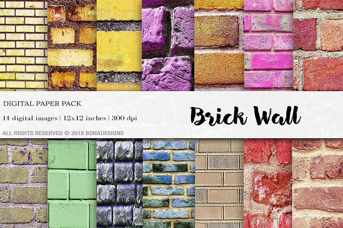 Brick Wall Digital Papers, Wall Textures, Wall Backgrounds example image 1