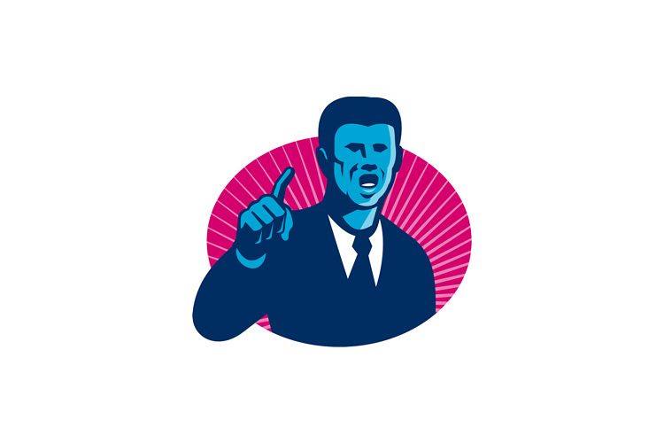blue businessman politician pointing retro example image 1
