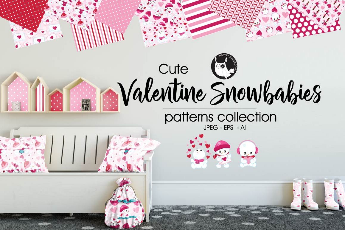 VALENTINE SNOW BABIES, digital papers example image 1