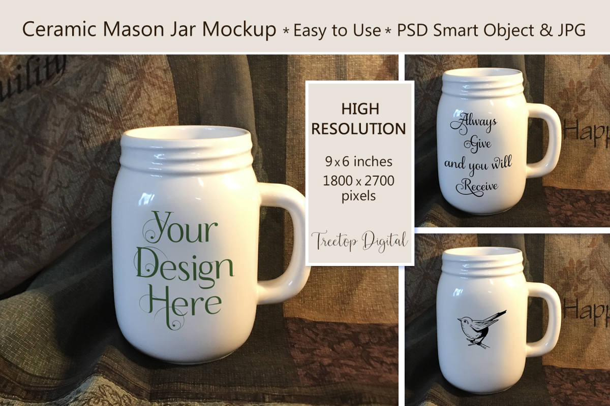 Mason Jar Mug Mockup, PSD Smart Object & JPG Mock-Up example image 1