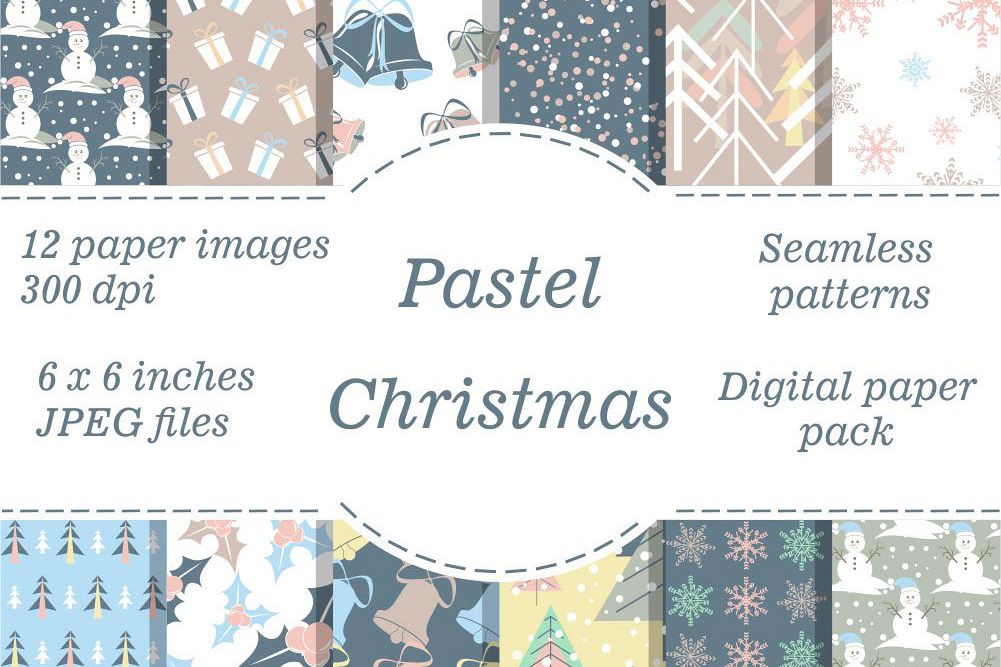Pastel Christmas Digital Papers example image 1