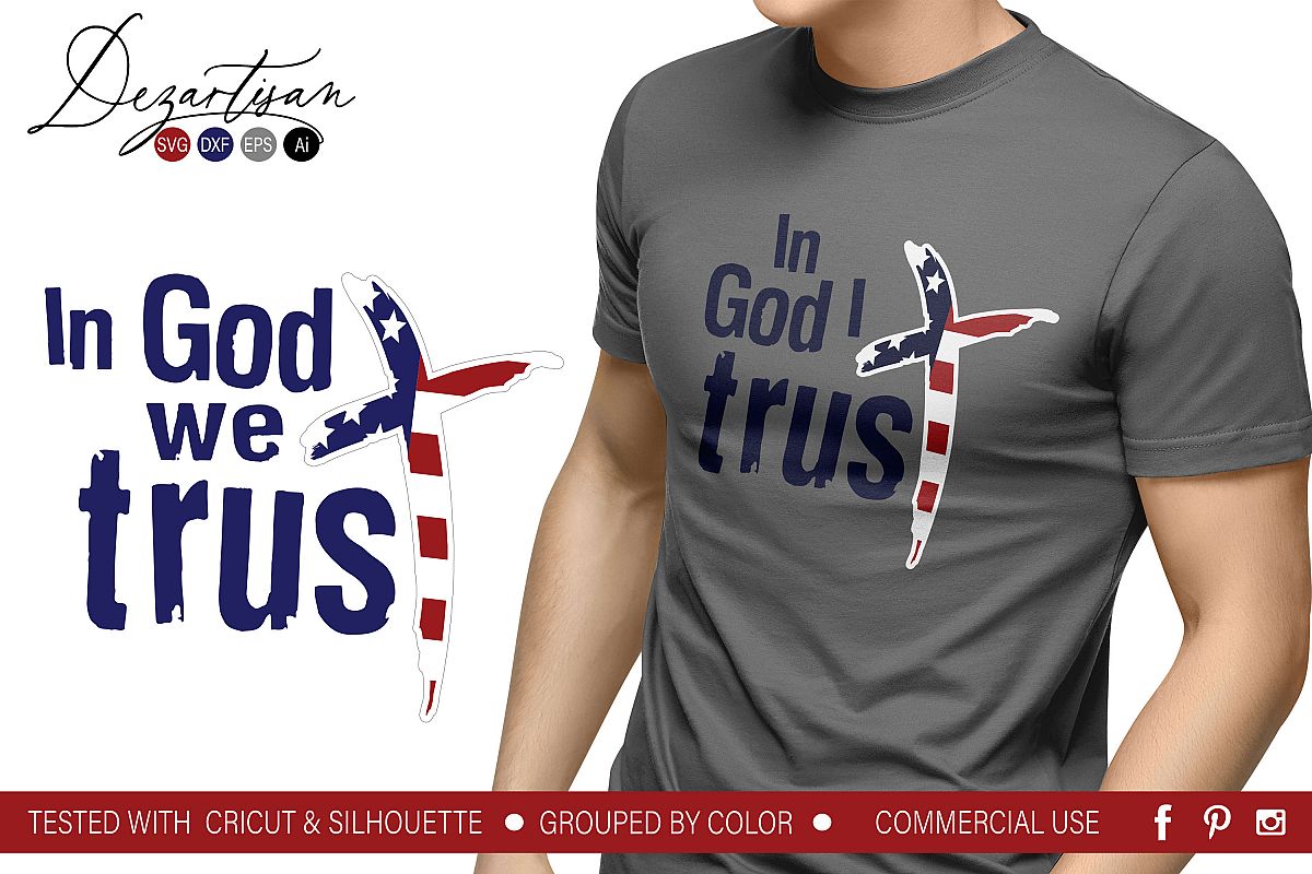 Distressed Patriotic Cross In God We Trust SVG | DXF example image 1