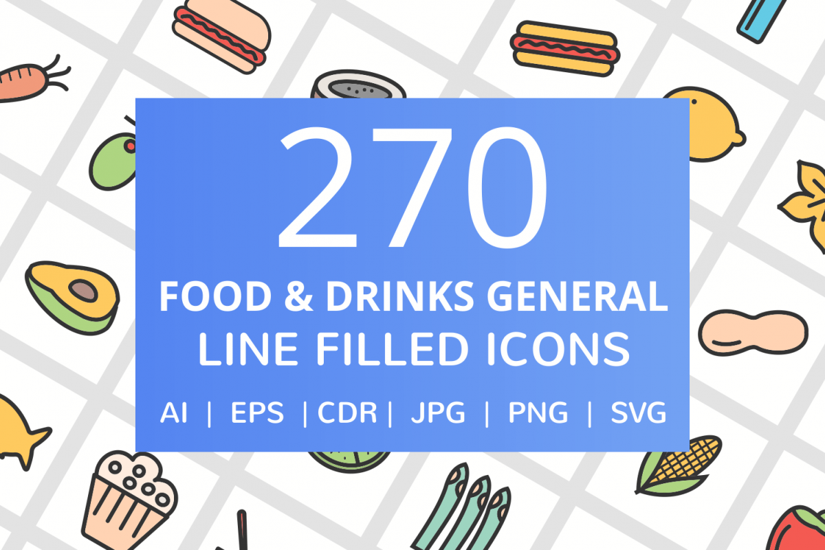 270 Food & Drinks General Filled Line Icons example image 1