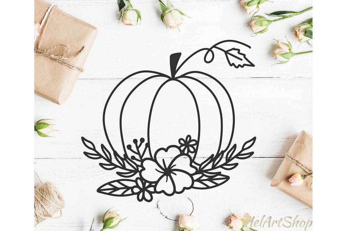 Pumpkin svg, Floral pumpkin svg, Thanksgiving svg cut file example image 1