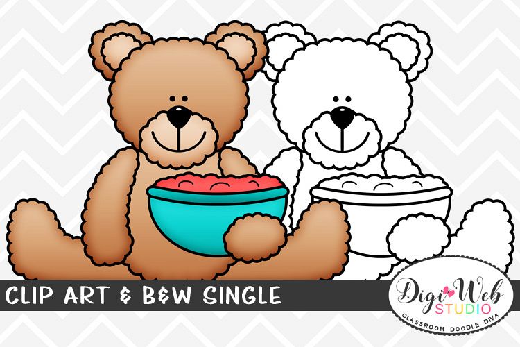 Clip Art & B&W Single - Thanksgiving Bear w/ Cranberry Sauce example image 1
