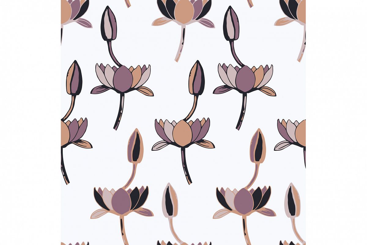 Ethnic boho seamless pattern with decorative lilies. Print. Cloth design, wallpaper. example image 1