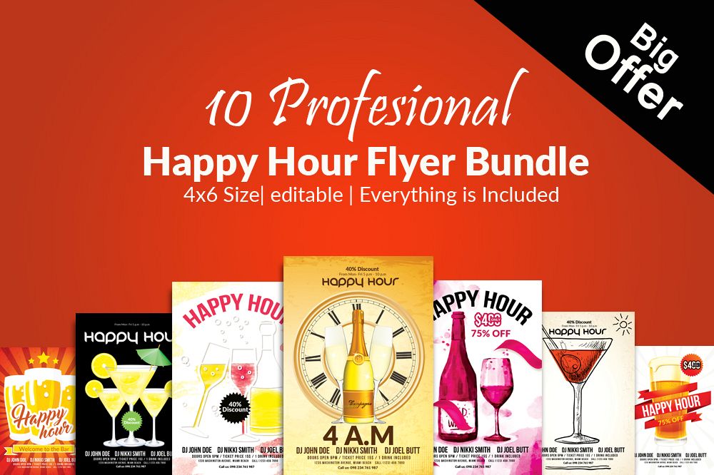 10 Happy Hour Flyer Template Bundle example image 1