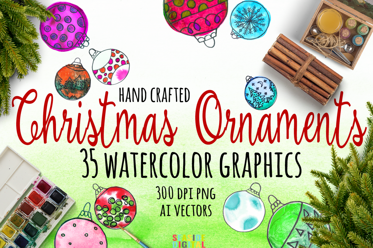 Watercolor Christmas Ornaments example image 1