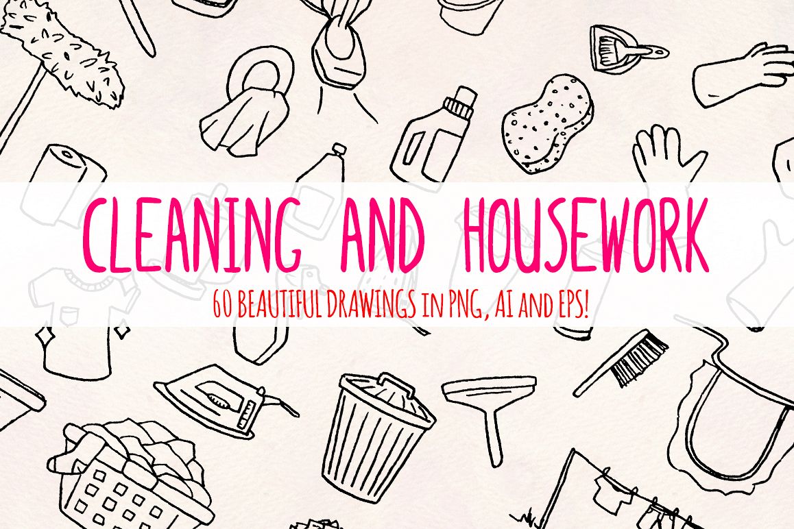 60 Cleaning and Housework Hand Drawn Vector Graphics example image 1