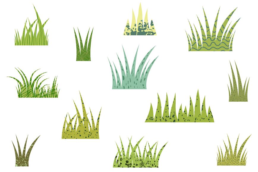 Green grass clipart set, Textured grass clipart