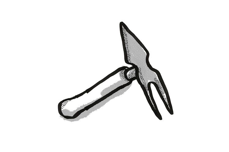 hand fork and hoe Garden Tool Cartoon Retro Drawing example image 1